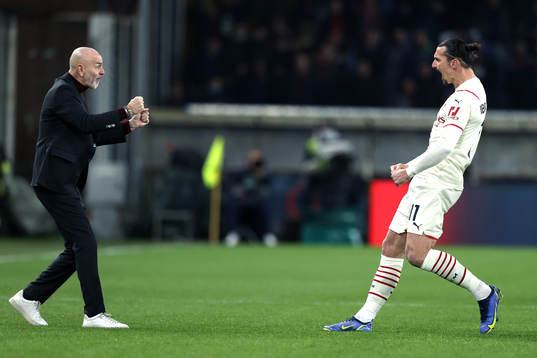 Zlatan Ibrahimovic of Milan celebrates the 1-0 goal