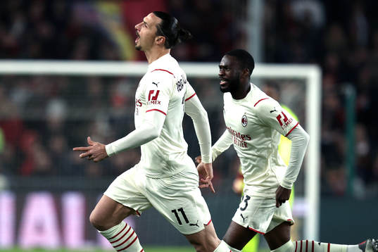 Zlatan Ibrahimovic of Milan celebrates the 1-0 goal
