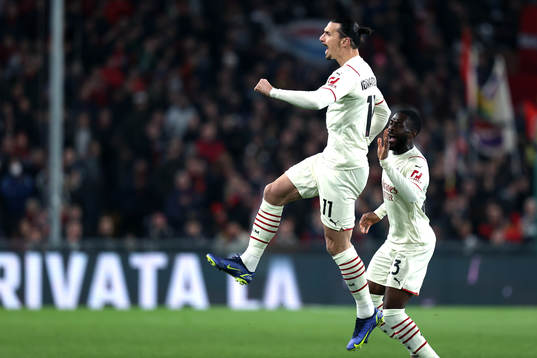 Zlatan Ibrahimovic of Milan celebrates the 1-0 goal