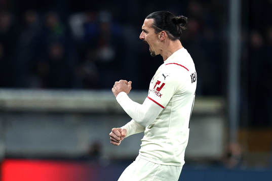 Zlatan Ibrahimovic of Milan celebrates the 1-0 goal