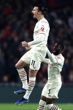 Zlatan Ibrahimovic of Milan celebrates the 1-0 goal