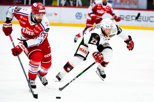 Timrås Robin Hanzl och Malmö Redhawks Christoffer Forsberg