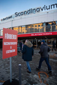 En informationsskylt gällande vaccinbevis för Covid-19