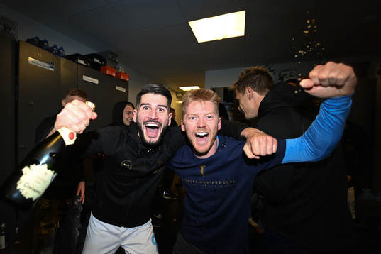 Malmö FFs Antonio Colak och Anders Christiansen jublar i