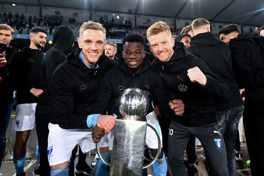 Malmö FFs Sören Rieks , Malik Abubakari och Anders