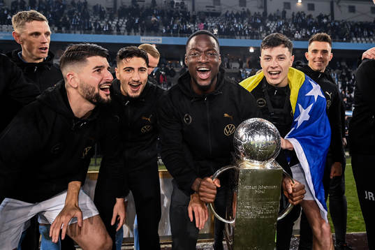 Malmö FFs  Antonio Colak ,Peter Gwargis, målvakt Ismael