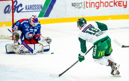 Oskarshamns målvakt Joe Cannata och Färjestads Marcus