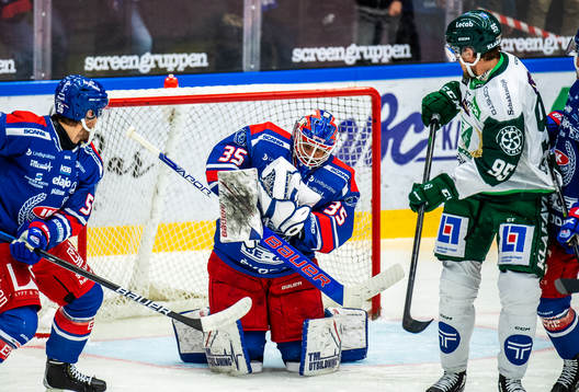 Oskarshamns målvakt Joe Cannata och Färjestads Jacob de