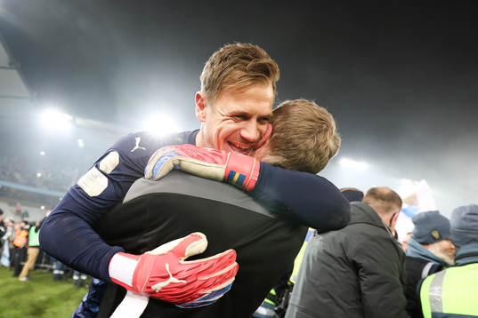 Malmö FFs målvakt Johan Dahlin jublar