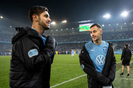 Malmö FFs Adi Nalic och Veljko Birmancevic jublar