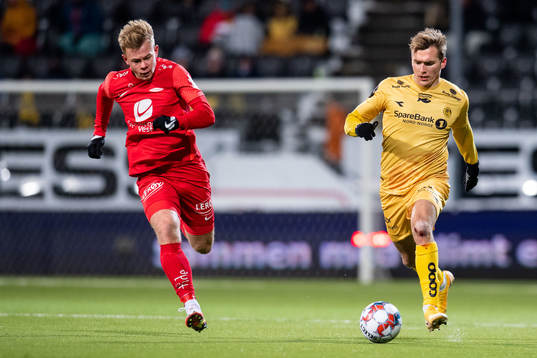 Aune Heggebø of Brann and Morten Konradsen of Bodø/Glimt