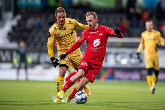 Erik Botheim of Bodø/Glimt and Petter Strand of Brann