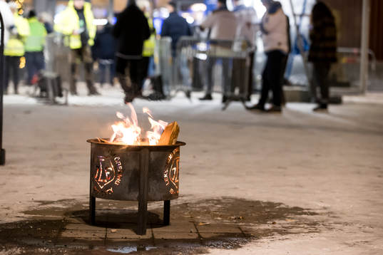 Fire outside Tegera Arena