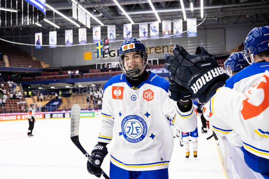 Lian Bichsel of Leksand celebrates scoring 2-2
