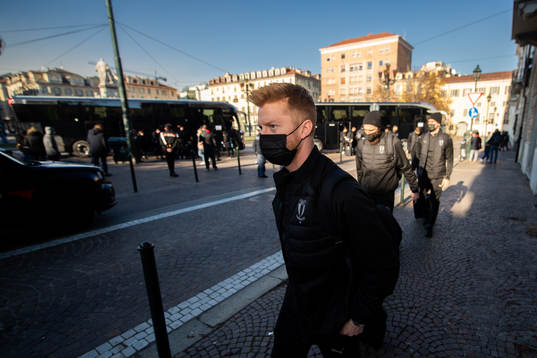 Anders Christiansen arrives at the hotel