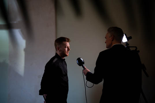 Anders Christiansen is interviewed at the team hotel