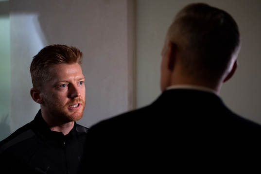 Anders Christiansen is interviewed at the team hotel