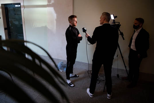 Anders Christiansen is interviewed at the team hotel