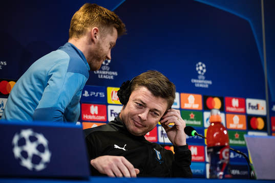 Anders Christiansen and Jon Dahl Tomasson, head coach of