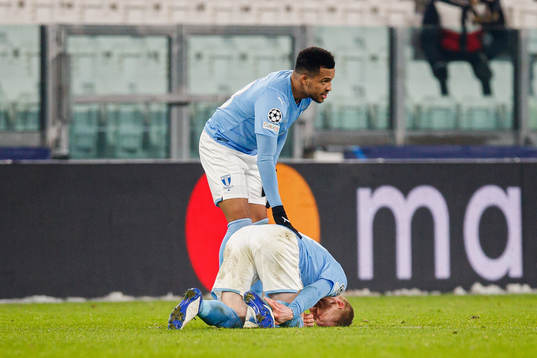 Anders Christiansen of Malmö FF in painduring the UEFA