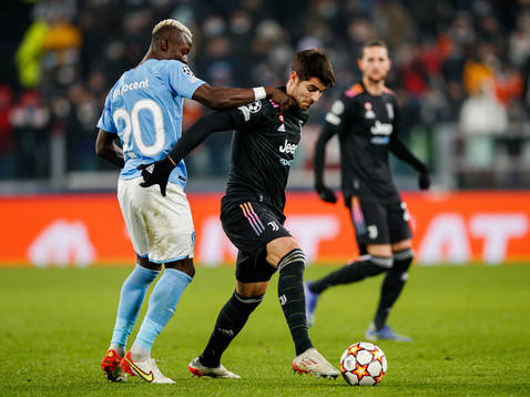 Bonke Innocent of Malmö FF and Alvaro Morata of Juventus