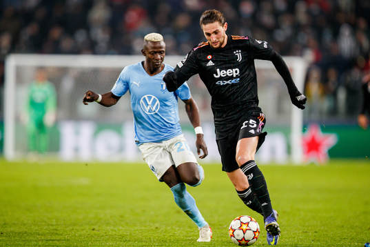 Bonke Innocent of Malmö FF and Adrien Rabiot of Juventus