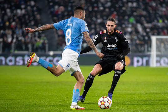 Sergio Pena of Malmö FF and Adrien Rabiot of Juventus