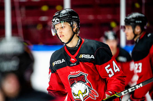 Malmö Redhawks Marcus Broberg värmer upp innan