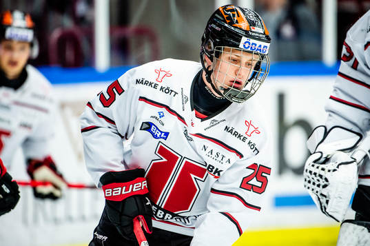 Örebros Elias Pettersson värmer upp innan ishockeymatchen