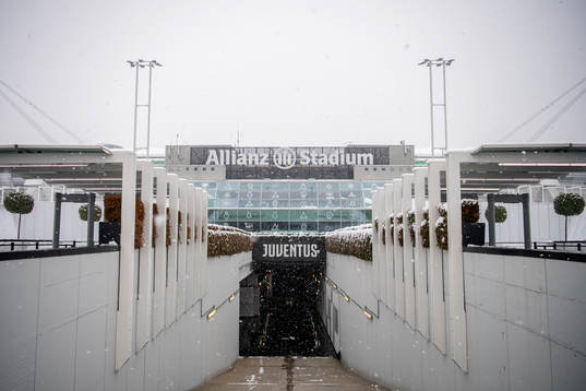 Allianz Stadium as snow falls