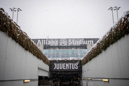 Allianz Stadium as snow falls