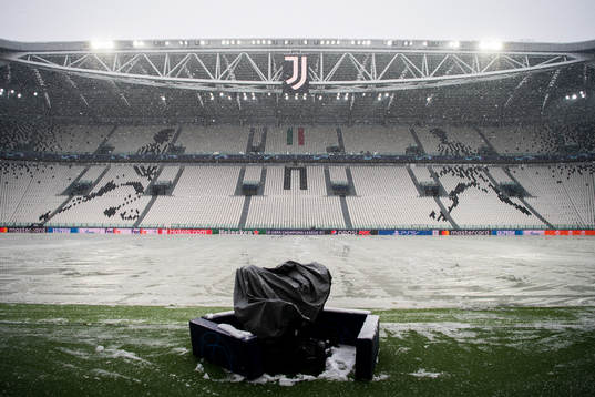 Allianz Stadium as snow falls