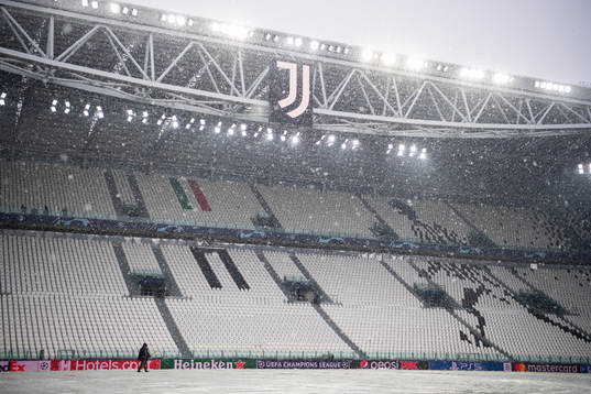 Allianz Stadium as snow falls