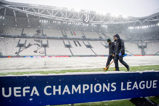 Allianz Stadium as snow falls