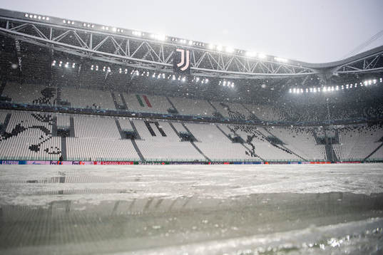 Allianz Stadium as snow falls