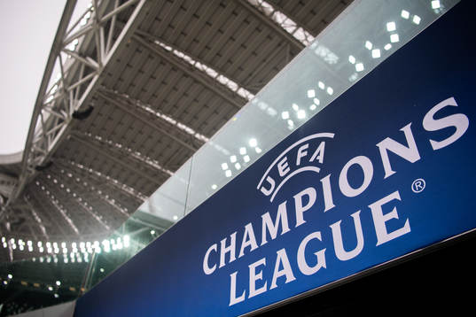 A UEFA Champions League sign ahead the UEFA Champions