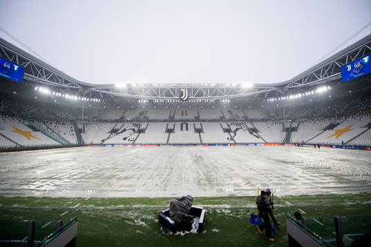 Allianz Stadium as snow falls