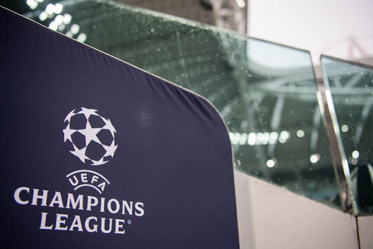 A UEFA Champions League sign ahead the UEFA Champions