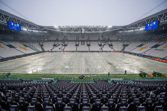 Allianz Stadium as snow falls