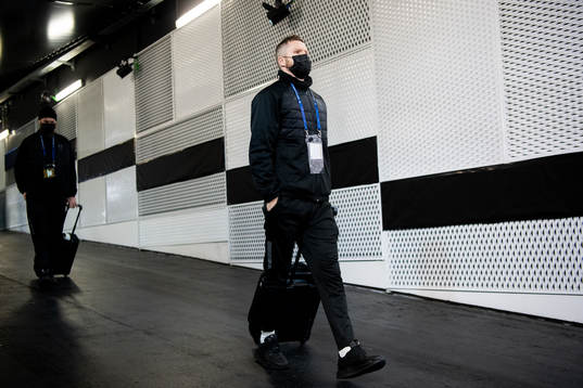 Lasse Nielsen of Malmö FF arrive at the arena