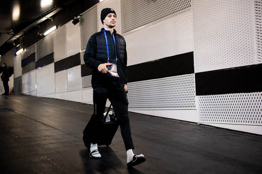 Veljko Birmancevic of Malmö FF arrive at the arena