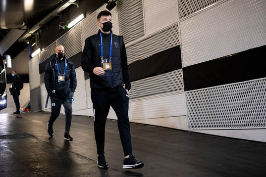 Anel Ahmedhodzic of Malmö FF arrive at the arena
