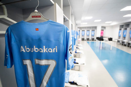 The kit of Malik Abubakari of Malmö FF in the dressing room