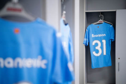 The kit of Franz Brorsson of Malmö FF in the dressing room