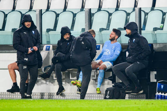 Erdal Rakip of Malmö FF in pain