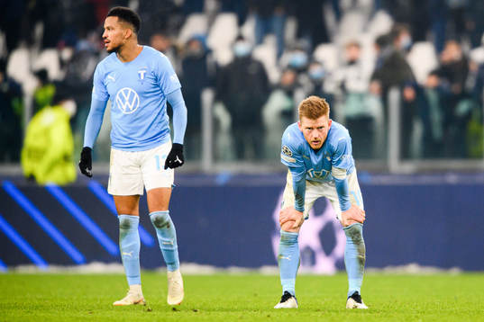 Martin Olsson and Anders Christiansen of Malmö FF look