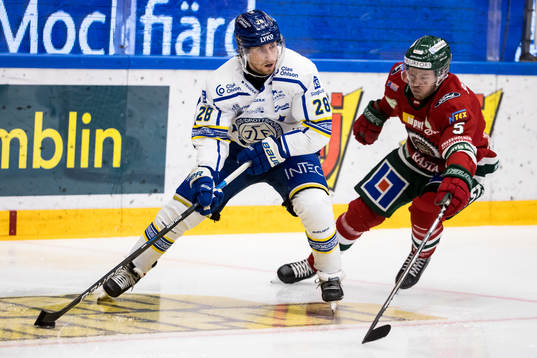 Leksands Justin Kloos och Frölundas Filip Johanssonunder