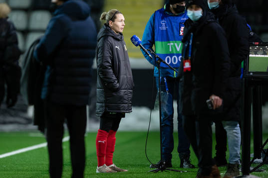 goalkeeper Jennifer Falk of Häcken is interviewed