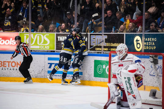 s Jonathan Davidsson och Marcus Davidsson jublar och Modos