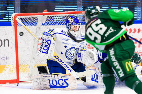 Färjestads Jacob de la Rose och Leksands målvakt Kasimir